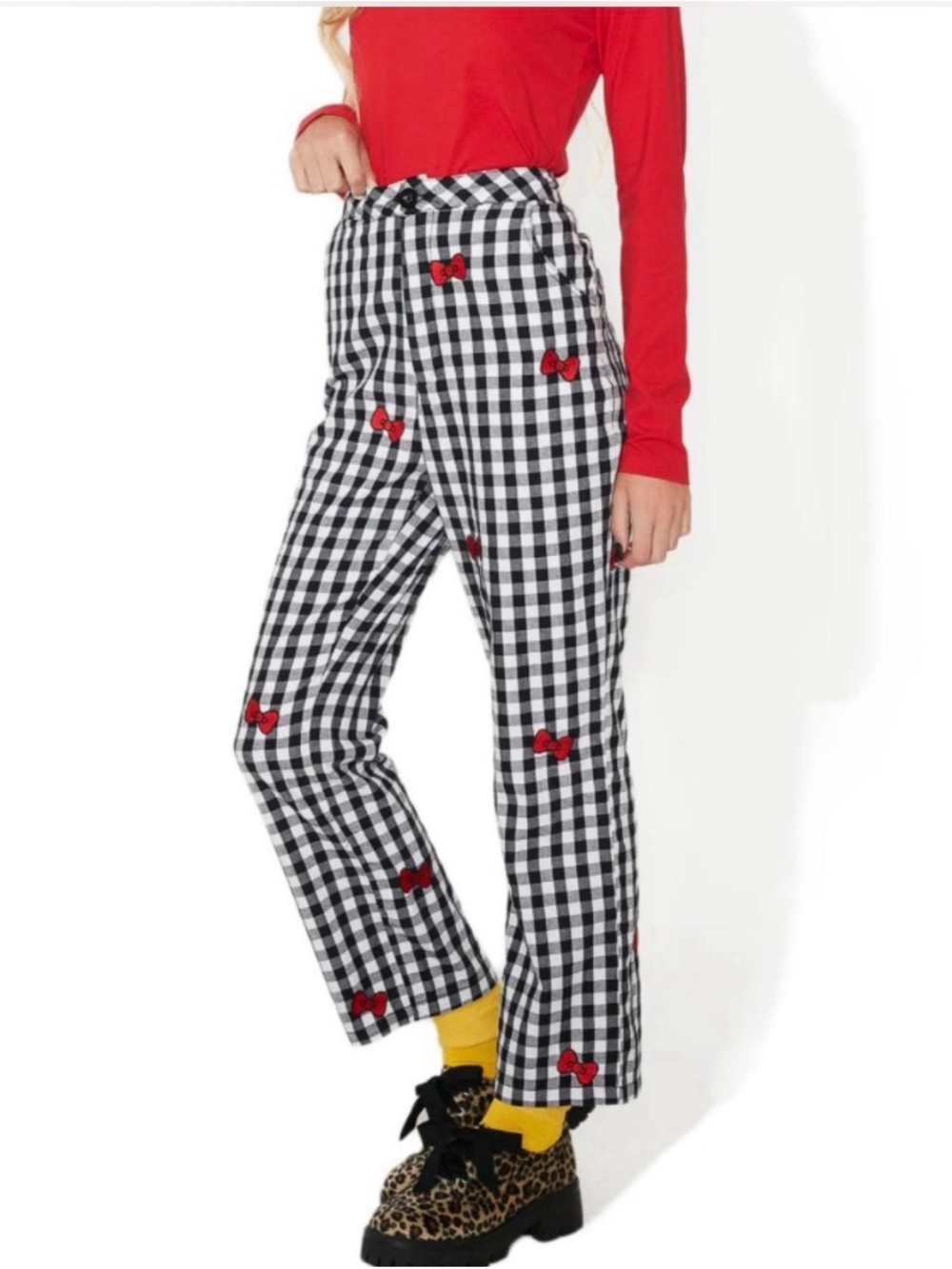 Nwt Lazy Oaf x Hello Kitty collab Black & White Gingham Straight Leg Pants